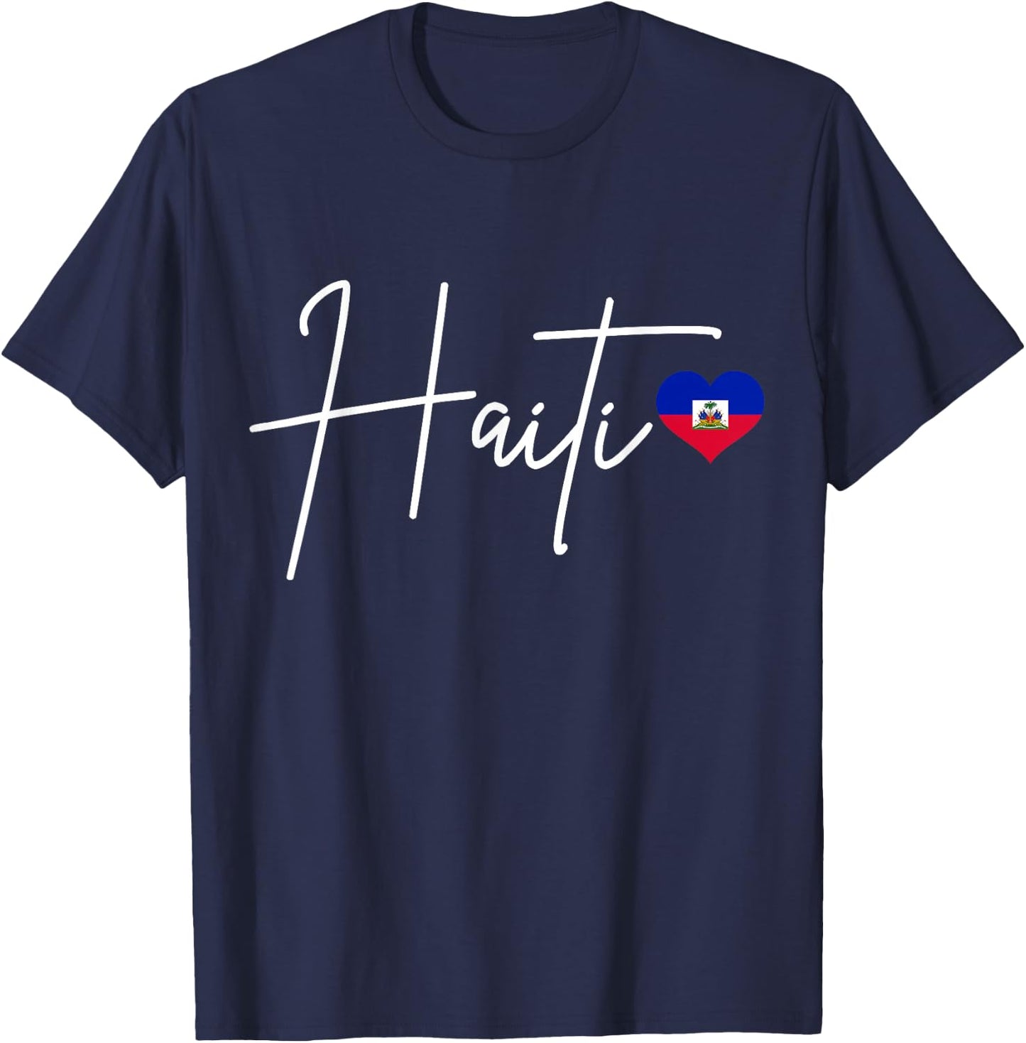 We Love Haiti - Haitian Pride Co. Haiti Pride Haitian Flag Heart T-Shirt - T-Shirt | Navy