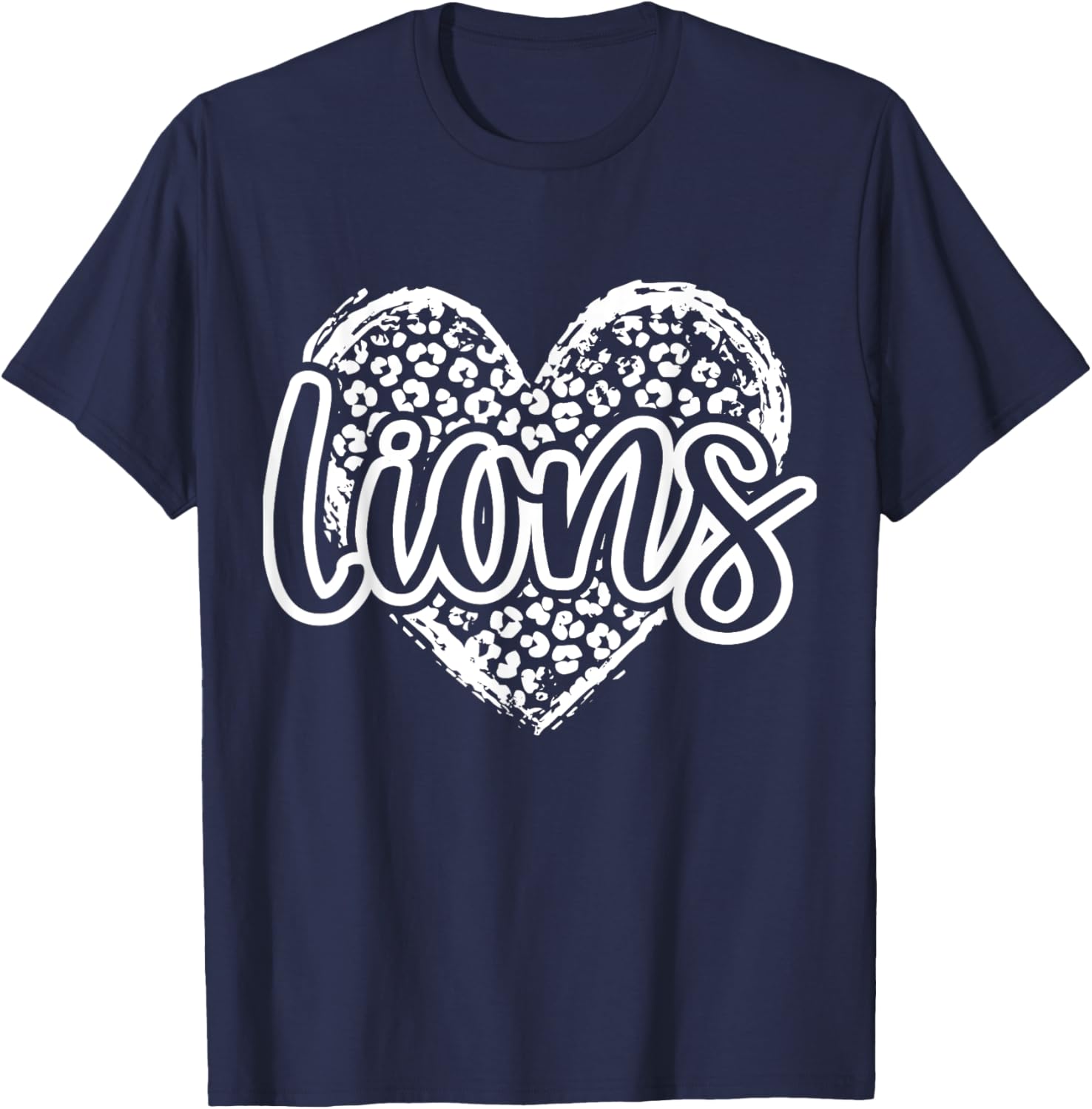Leopard Cheetah Heart LIONS School Spirit Top Distressed T-Shirt - T-Shirt | Navy