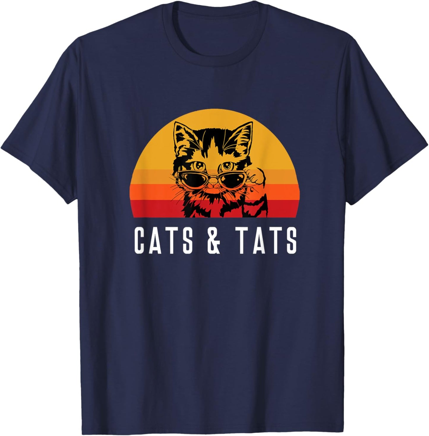 Cats & Tats Tattoo Cat with Sunglasses Kitten Kitty Funny Men Women Kids T-Shirt - T-Shirt | Navy