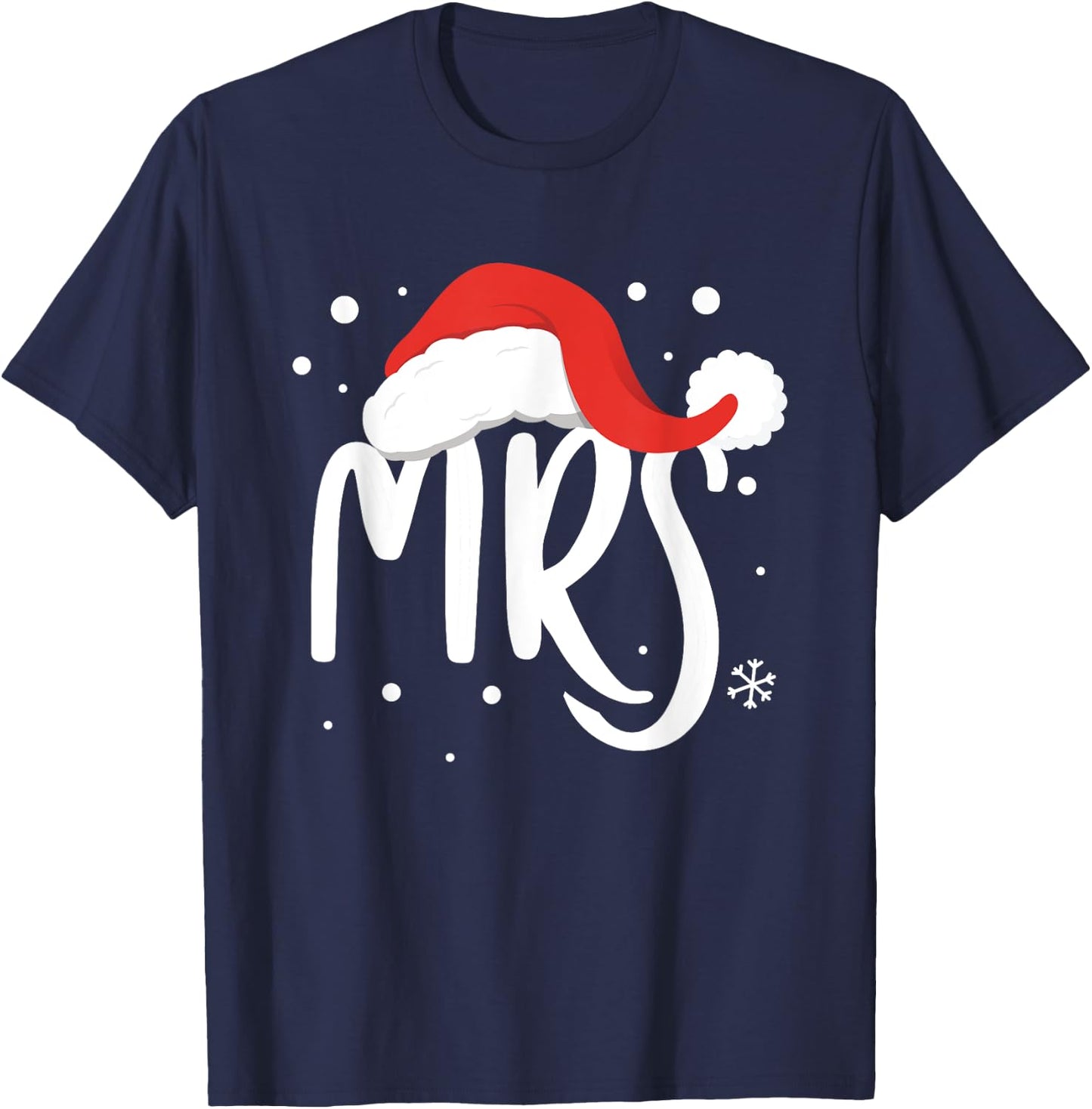 Matching Couples Mr Mrs Wedding Christmas Ugly Santa Hat T-Shirt - T-Shirt | Navy