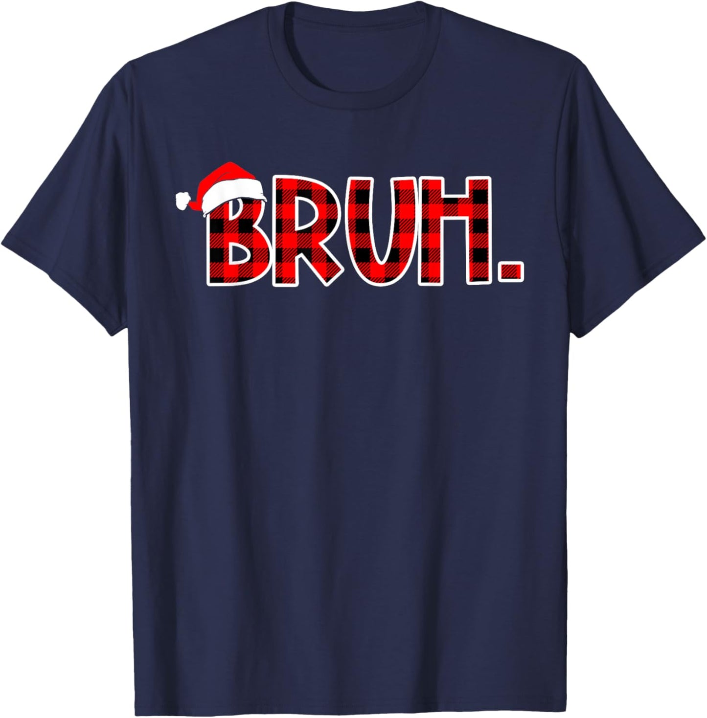Bruh Funny Christmas Buffalo Plaid Boys Kids Xmas Pajamas T-Shirt - T-Shirt | Navy