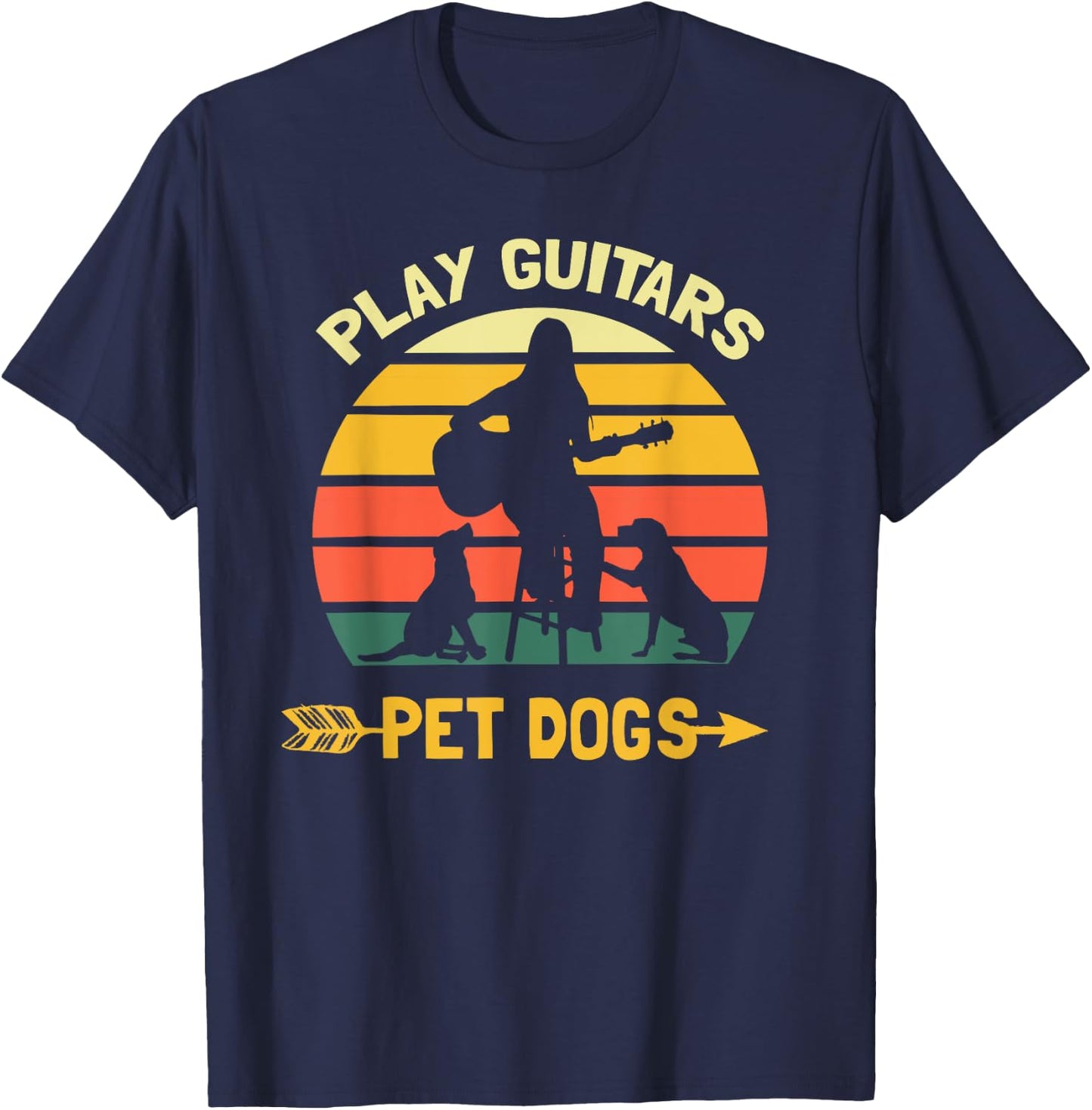 Play Guitars Pet Dogs Funny Guitar Lover Guitarist Vintage T-Shirt - T-Shirt | Navy