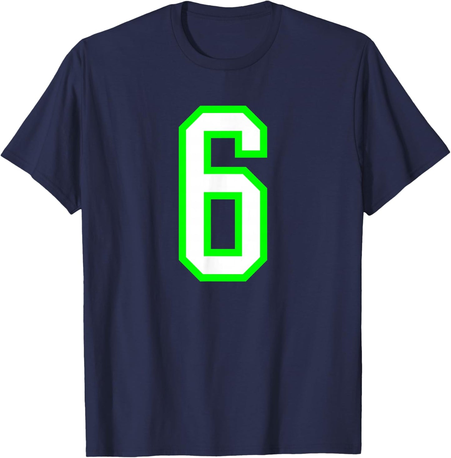 White Lime Sports Team Number 6 T-Shirt - T-Shirt | Navy