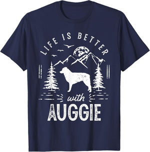 Auggie Life Better Mom Dad Dog Women Girls Kids T-Shirt - T-Shirt | Navy
