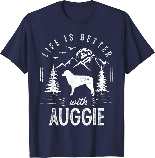 Auggie Life Better Mom Dad Dog Women Girls Kids T-Shirt - T-Shirt | Navy
