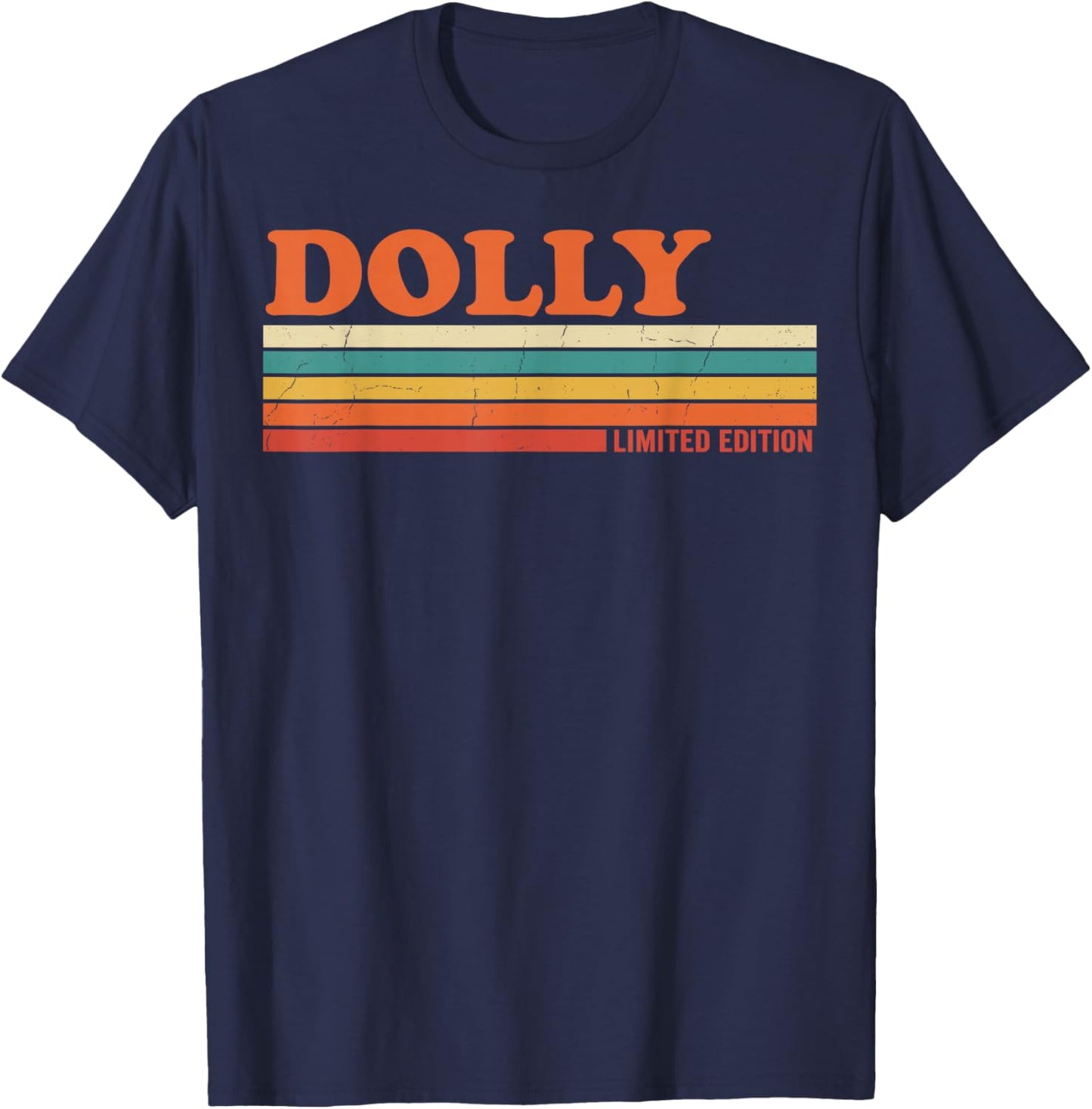 Dolly Retro Personalized First Name Vintage Stripes T-Shirt - T-Shirt | Navy