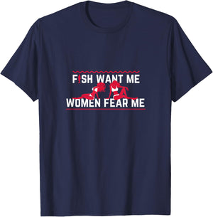 Fish Want Me, Women Fear Me Small T-Shirt - T-Shirt | Navy