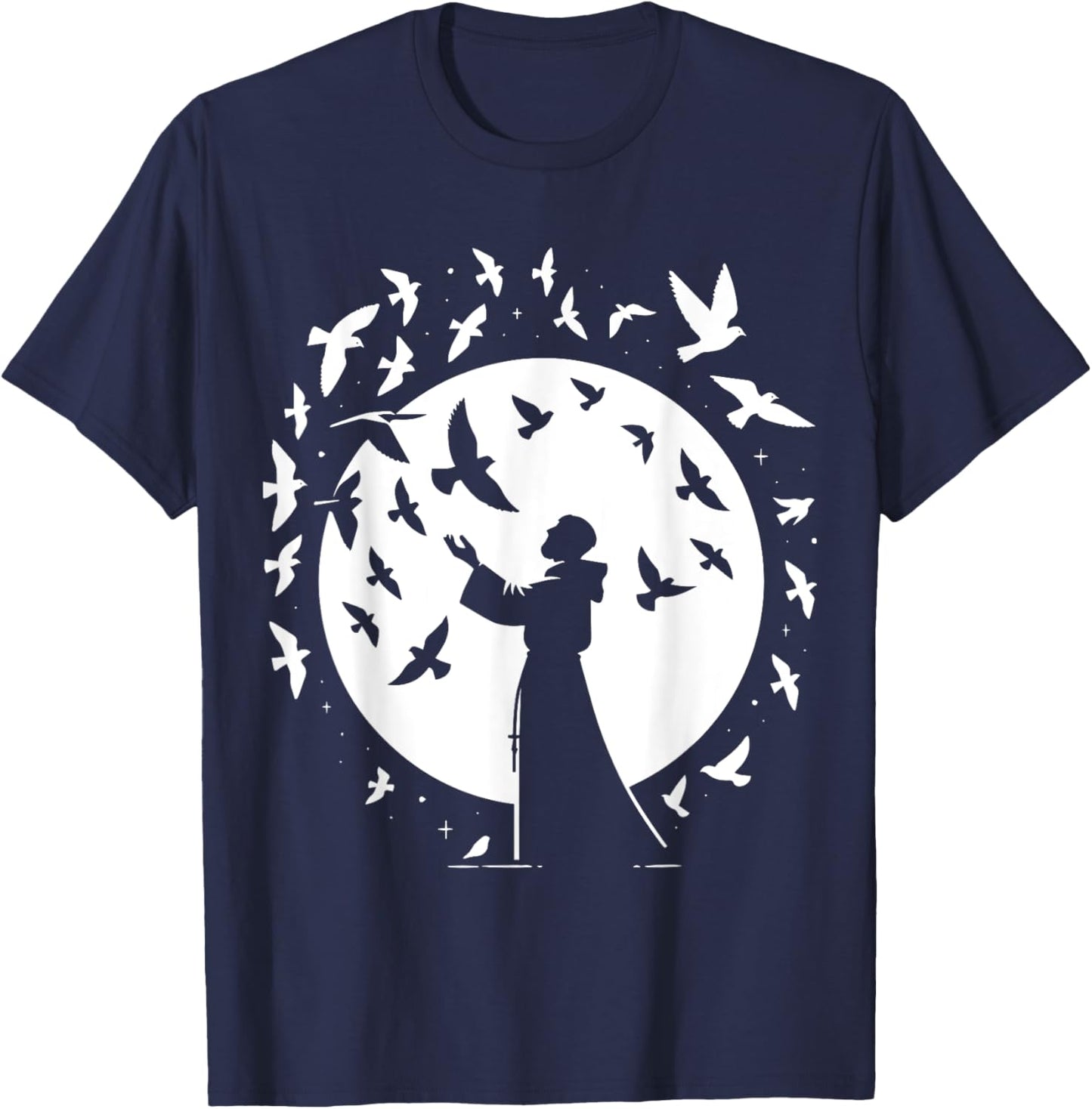 St Francis of Assisi Patron Saint of Animals Birds Catholic T-Shirt - T-Shirt | Navy