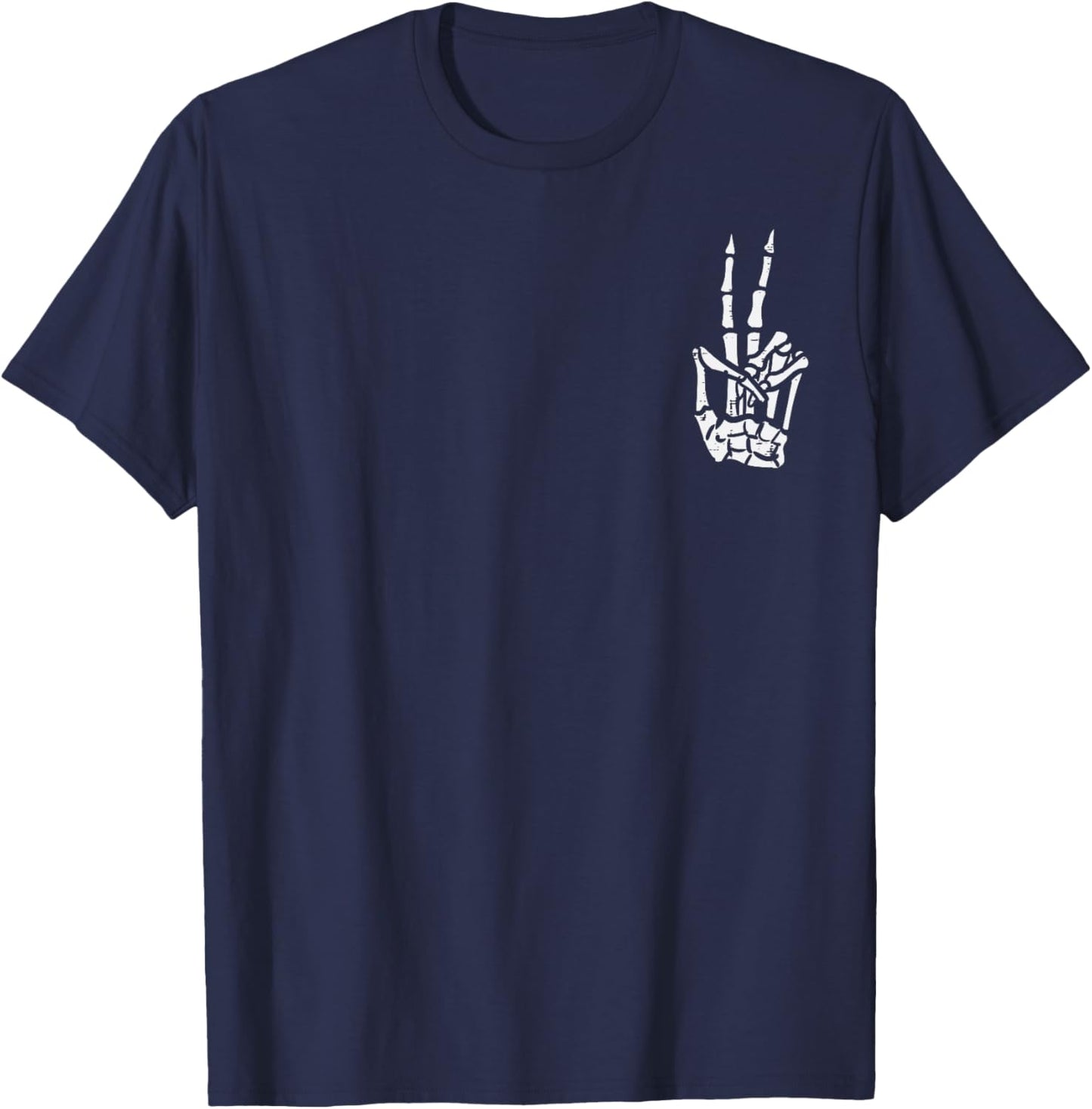 Halloween Skeleton Hand Peace Costume Pocket Men Women Kids T-Shirt - T-Shirt | Navy
