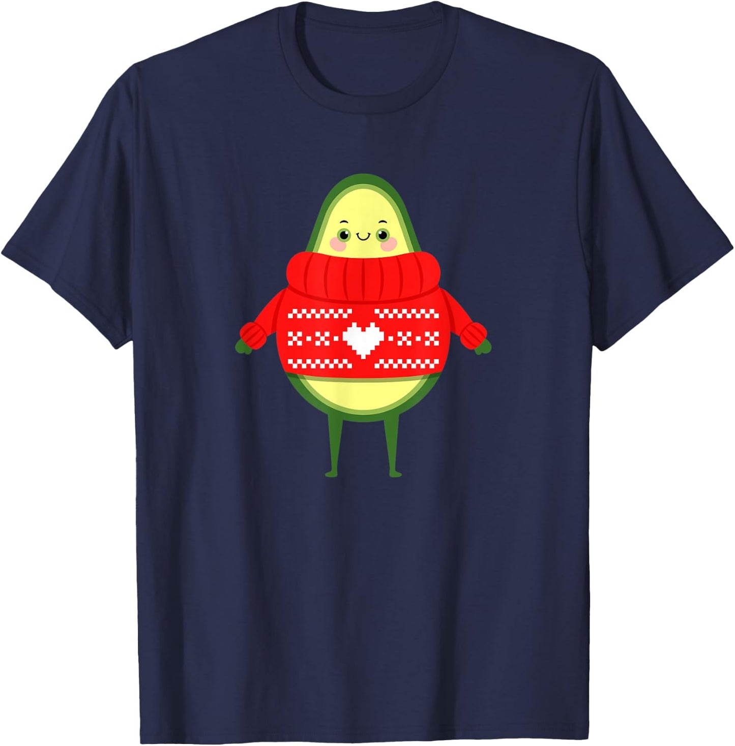 Avocado With Ugly Christmas Sweater - Cute Xmas Illustration T-Shirt - T-Shirt | Navy