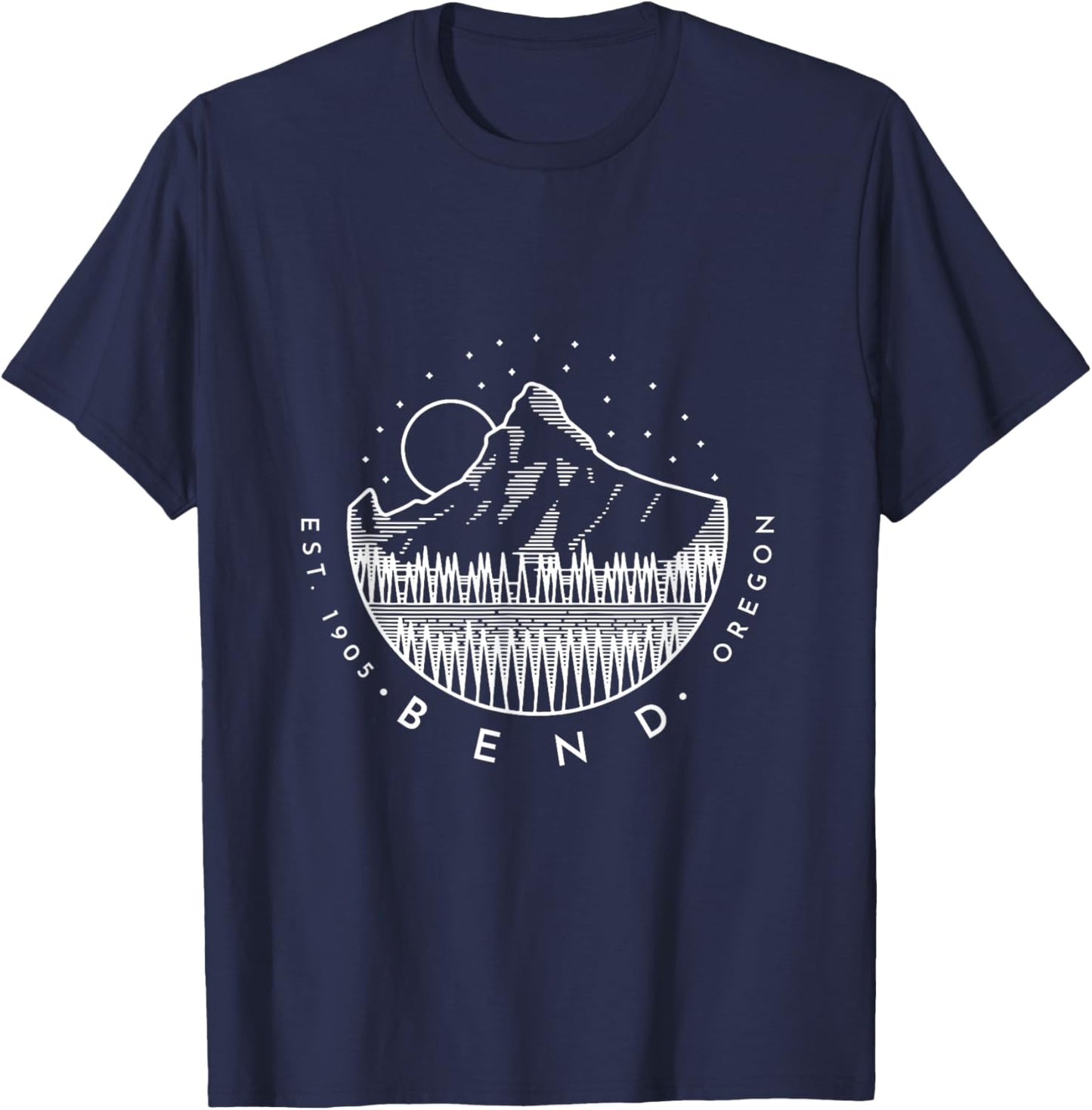 Bend Oregon Mountain And Forest Simple Minimal Design T-Shirt - T-Shirt | Navy