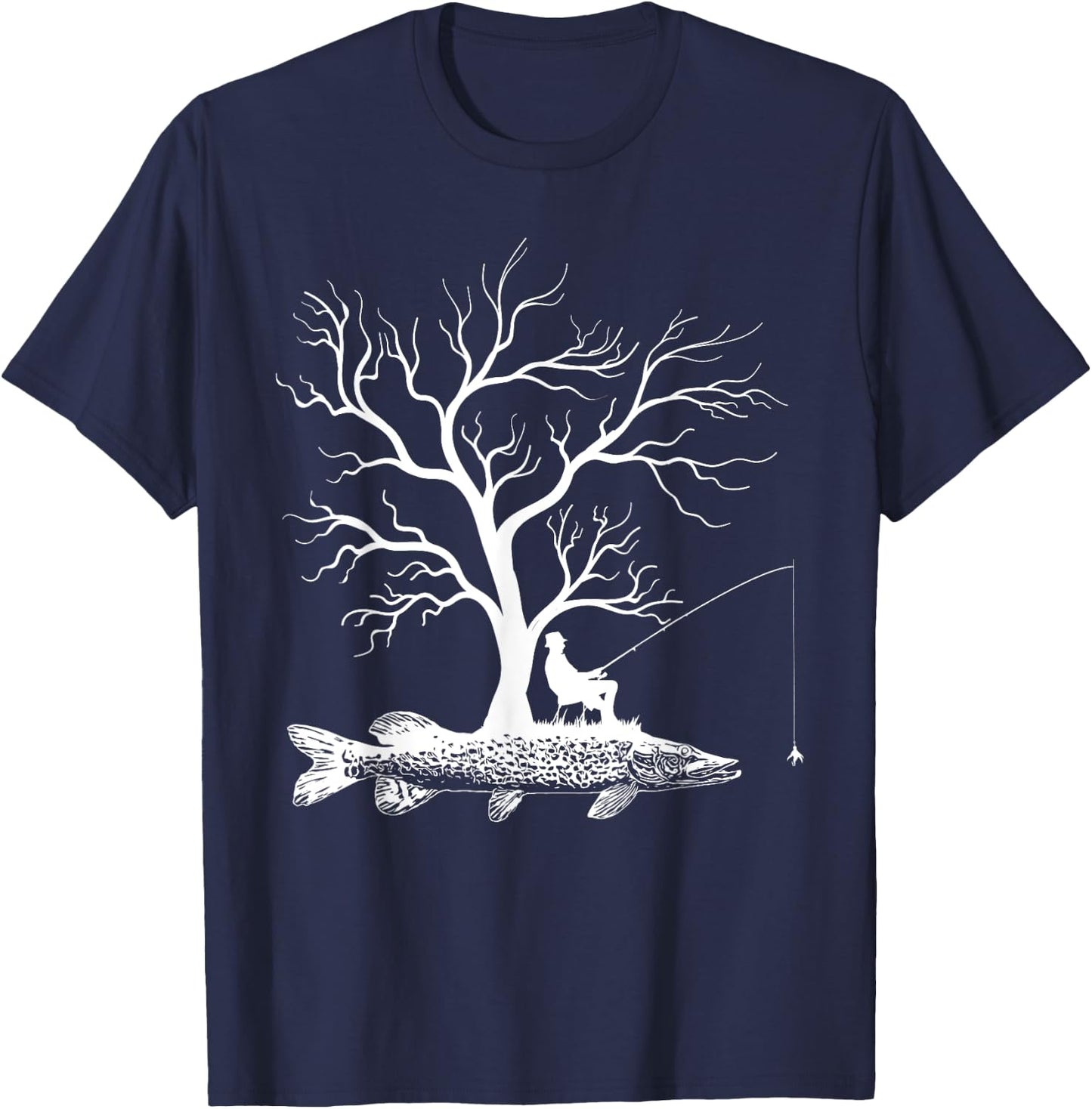 Graphic Tree Fishing Rod - Fish Northern Pike T-Shirt - T-Shirt | Navy