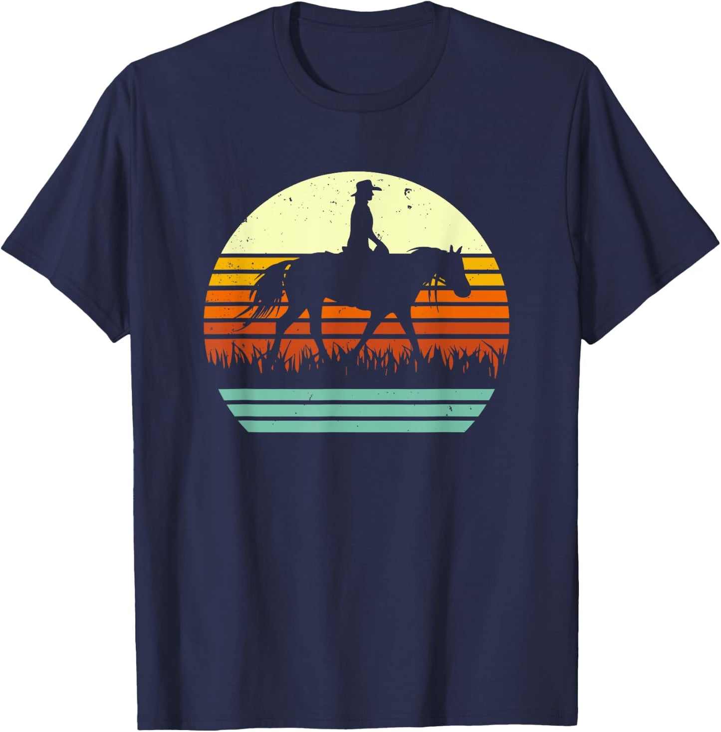 Retro Sun Style Western Ranch Trail Horse T-Shirt - T-Shirt | Navy
