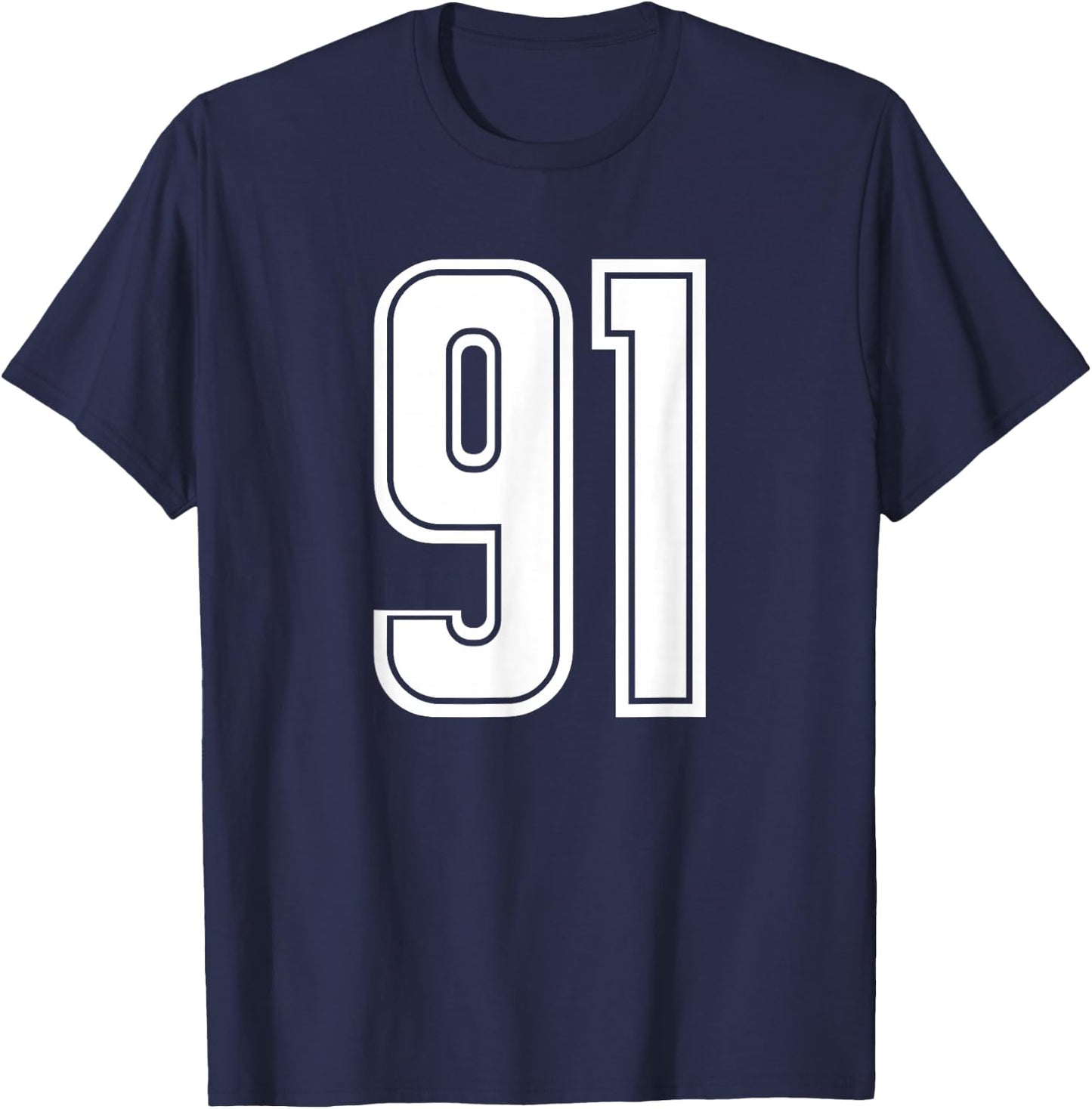 Number #91 White Sports Team Varsity Number 91 T-Shirt - T-Shirt | Navy