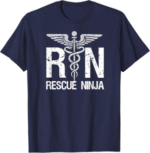 RN RESCUE NINJA Funny Registered Nurse Nursing Joke Quote T-Shirt - T-Shirt | Navy