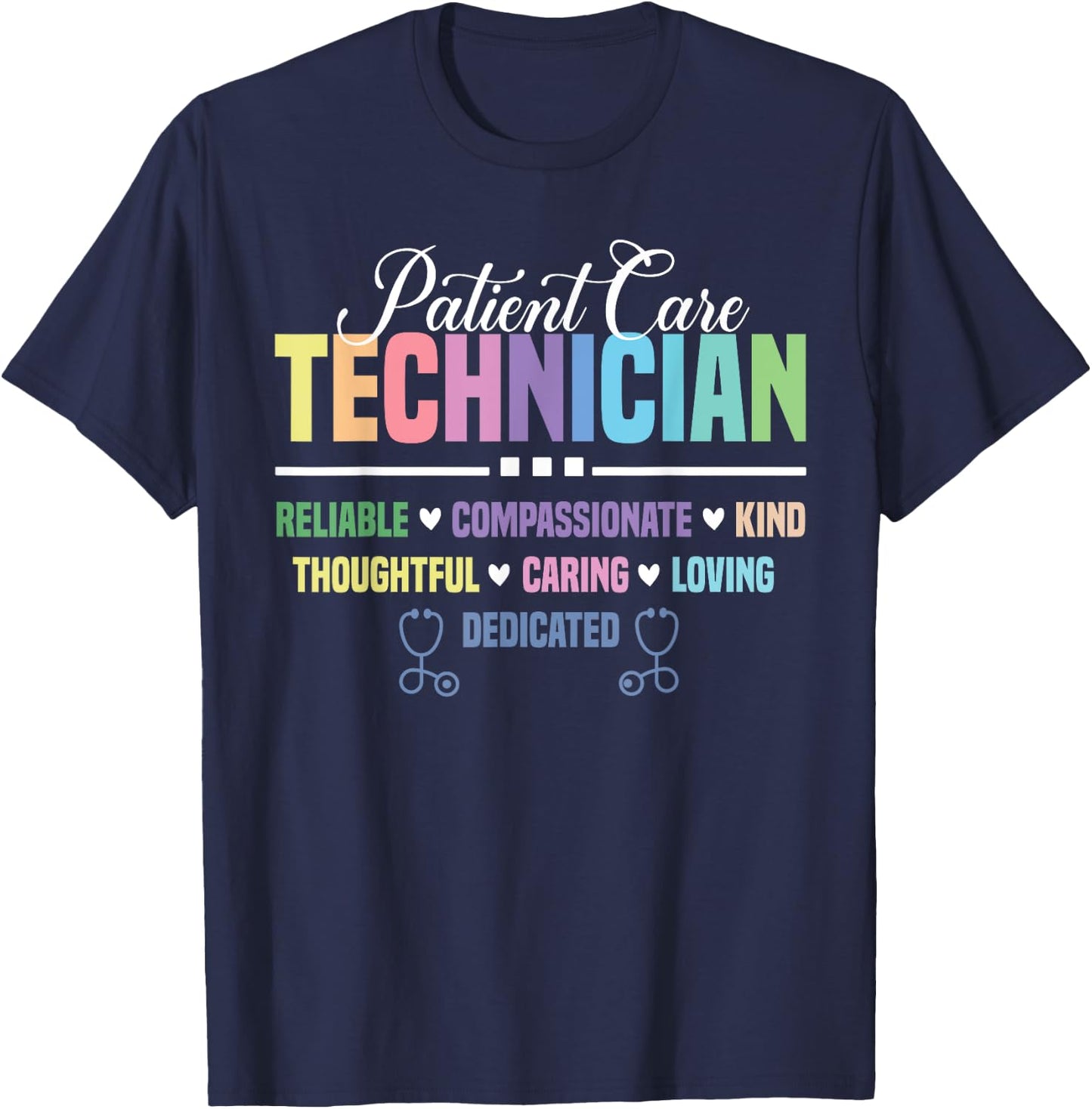 Patient Care Technician Heart Stethoscope PCT T-Shirt - T-Shirt | Navy