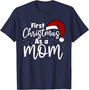First Christmas As A Mom Family Matching New Mommy Xmas T-Shirt - T-Shirt | Navy