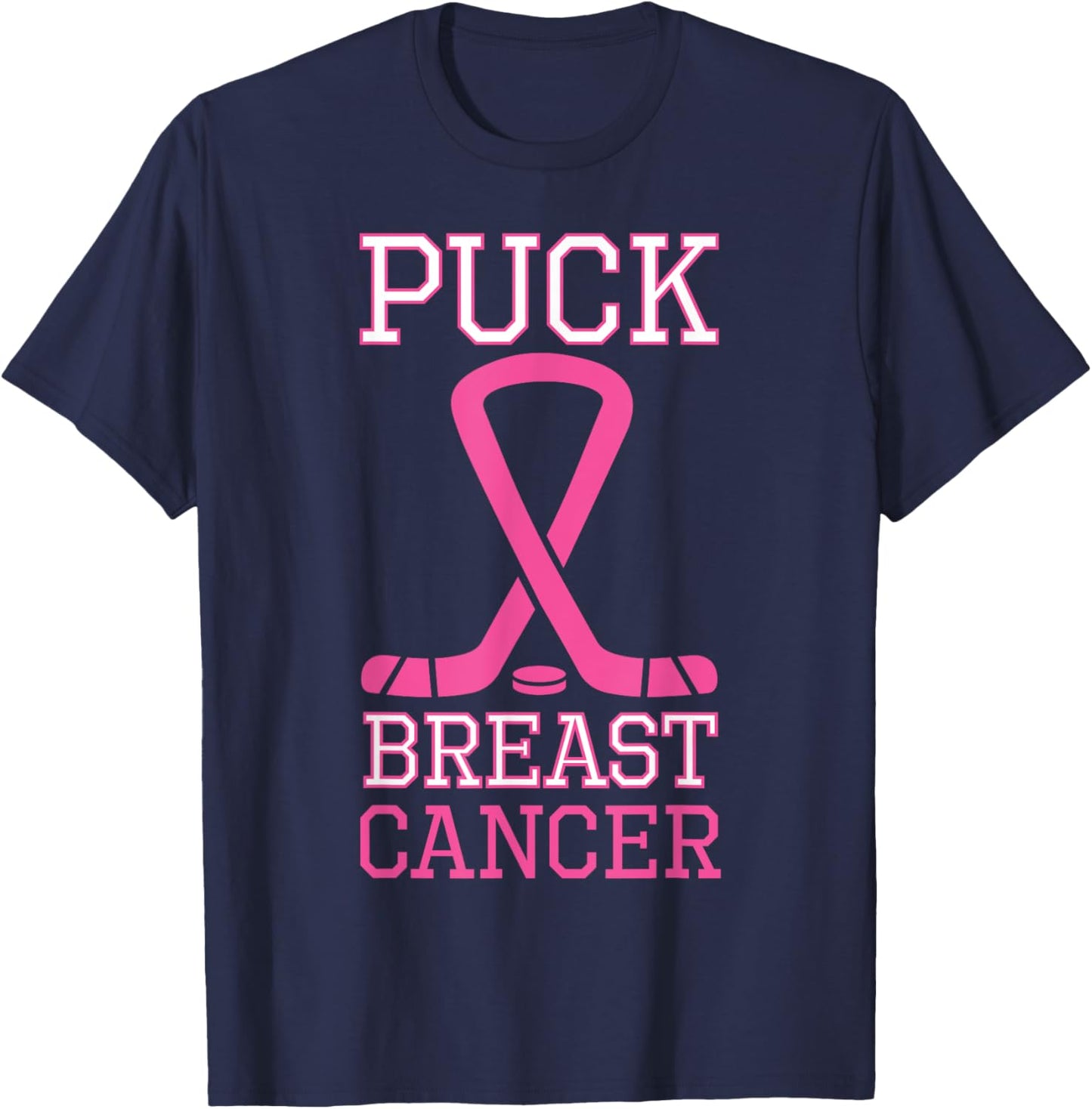 Puck Breast Cancer Pink Ribbon Ice Hockey Cancer day T-Shirt - T-Shirt | Navy