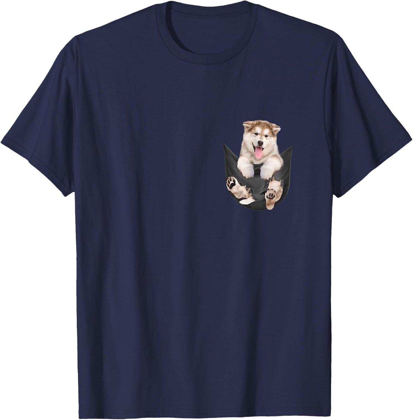 Dog Lovers Gifts Alaskan Malamute In Pocket Funny Dog Face Men Women Kids T-Shirt - T-Shirt | Navy