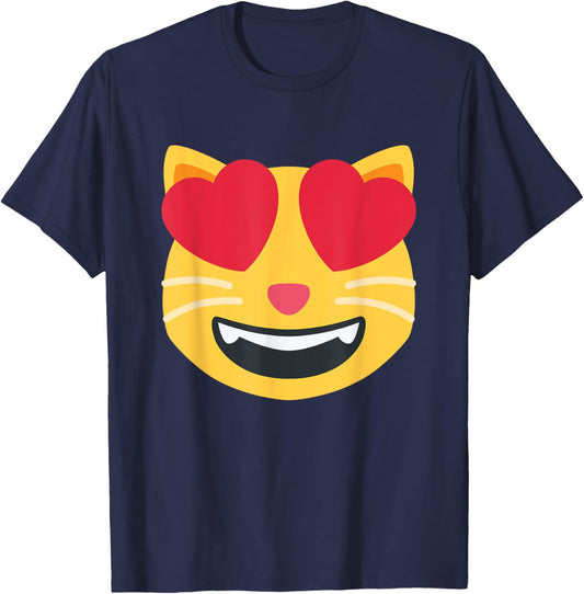 Emoticon Smiling Cat Face T-Shirt - T-Shirt | Navy