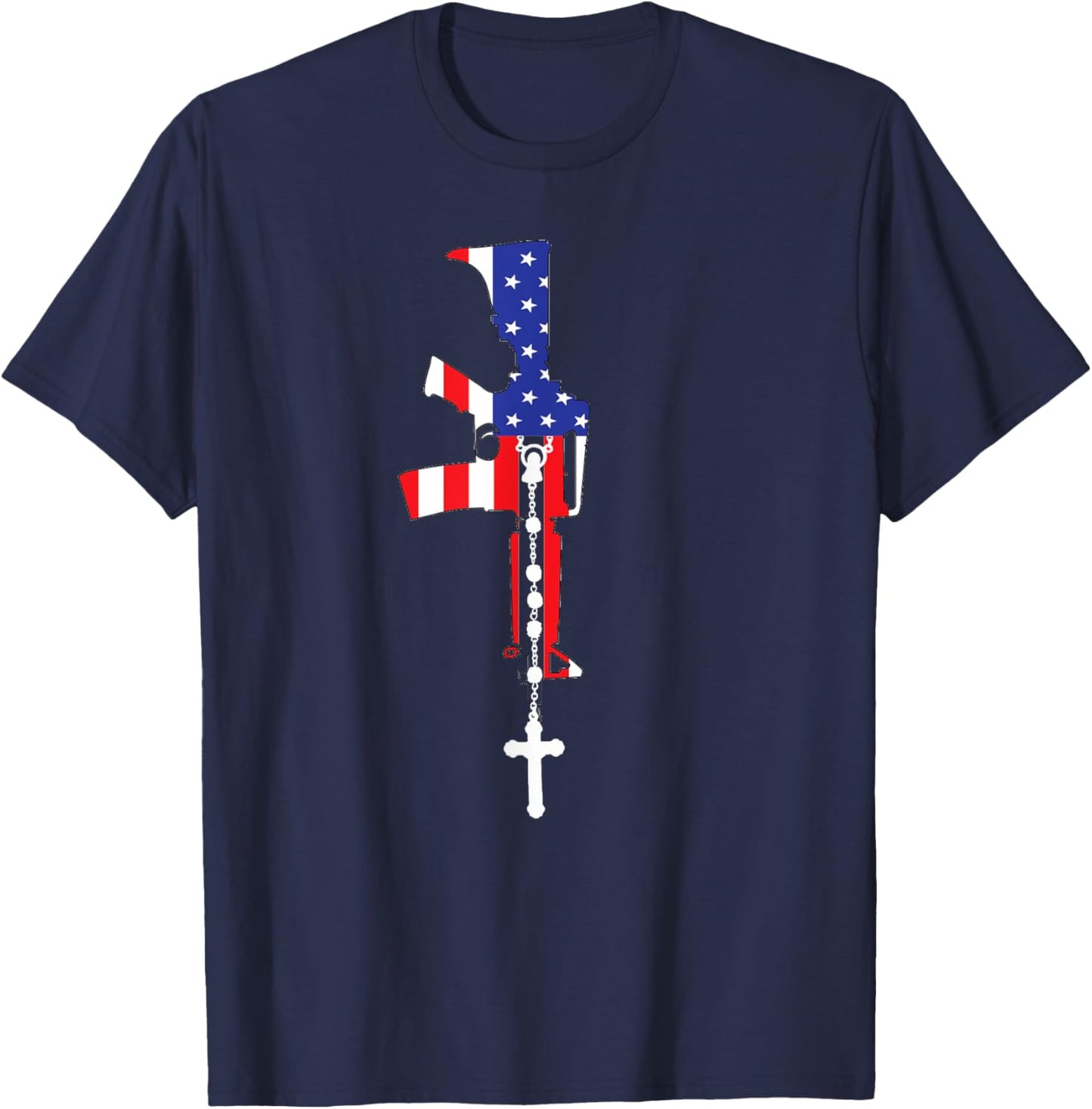 American Flag Rosary Patriotic Catholic T-Shirt - T-Shirt | Navy