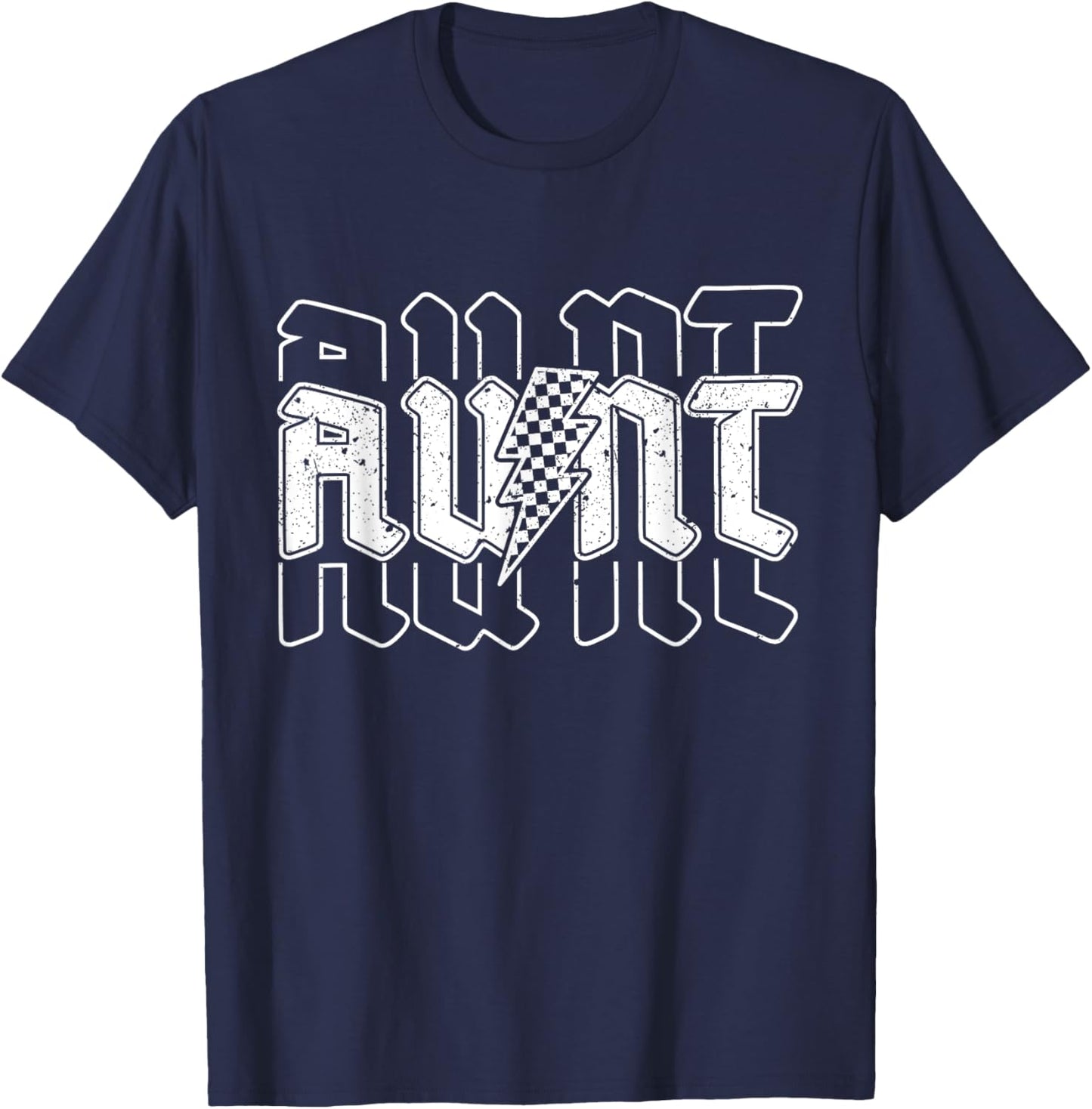 Checkered Aunt Lightning Bolt Mother's Day For Auntie Mother T-Shirt - T-Shirt | Navy