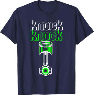 Knock Knock Piston Funny Muscle Car Lover Engineer Mechanic T-Shirt - T-Shirt | Navy