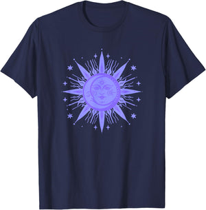 Celestial Sun and Moon Design T-Shirt - T-Shirt | Navy