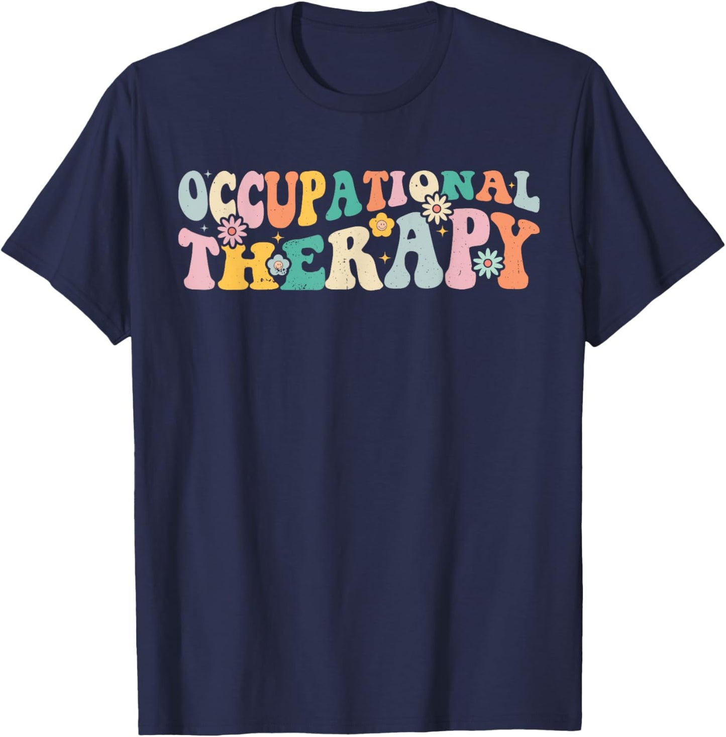Occupational Therapy -OT Therapist OT Month Groovy Retro T-Shirt - T-Shirt | Navy