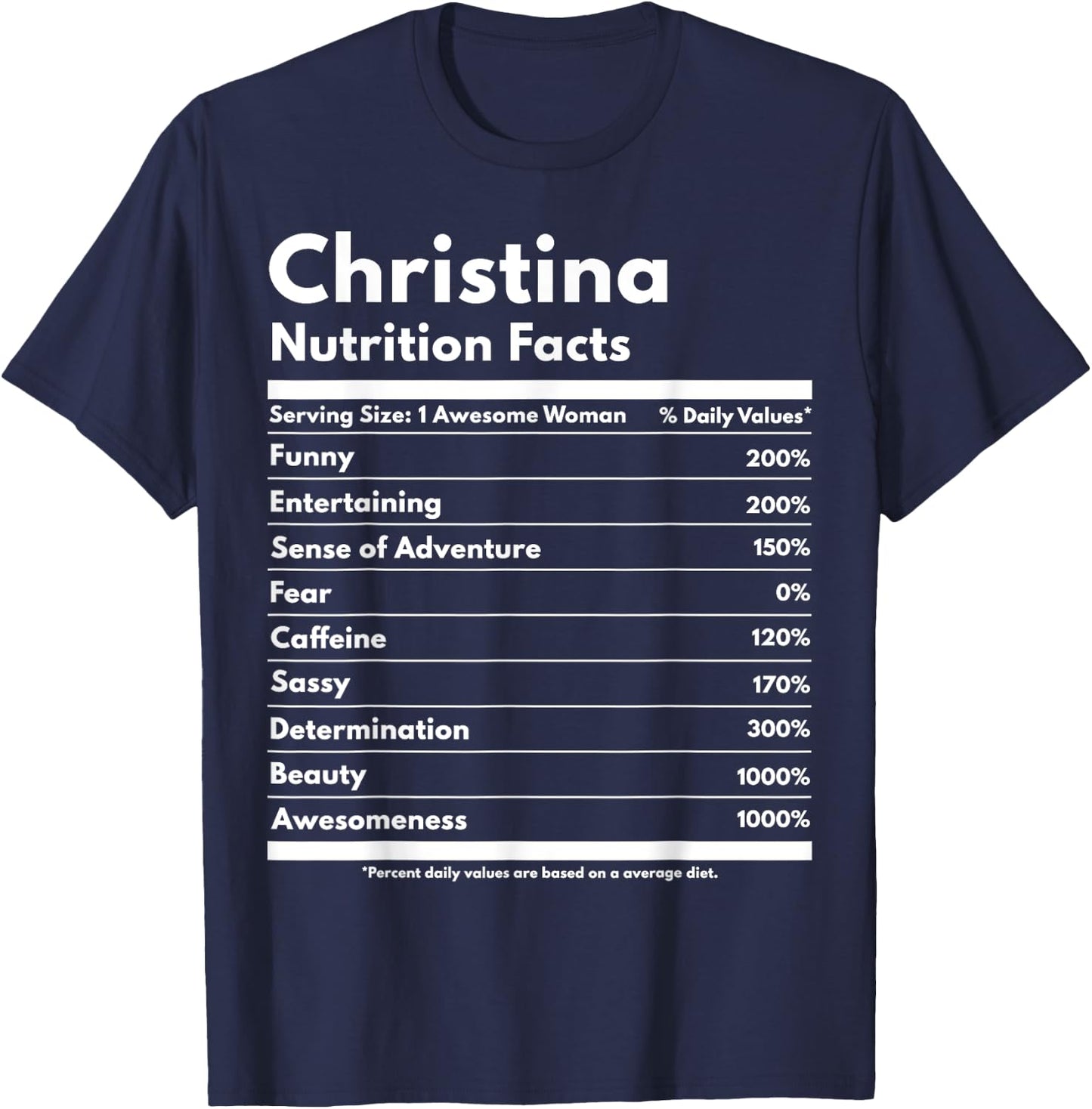 Christina Nutrition Facts Funny Personalized Name Christina T-Shirt - T-Shirt | Navy