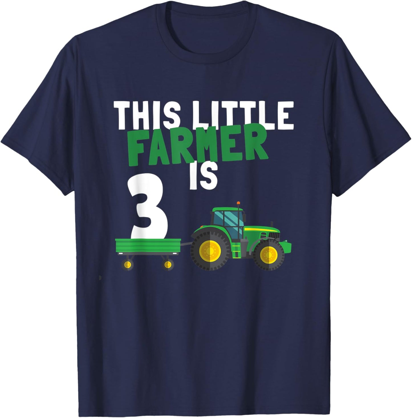This Little Farmer is 3 Kids 3nd Birthday Farm Tractor T-Shirt - T-Shirt | Navy