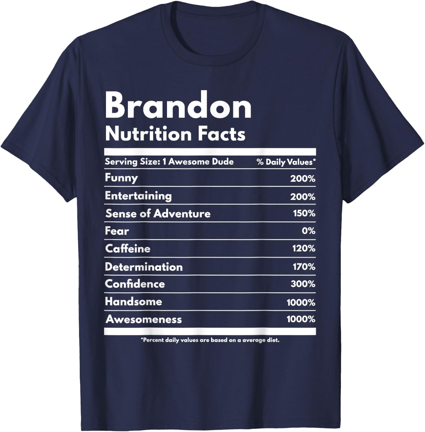 Brandon Gift Nutrition Facts Funny Personalized Name Brandon T-Shirt - T-Shirt | Navy