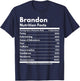Brandon Gift Nutrition Facts Funny Personalized Name Brandon T-Shirt - T-Shirt | Navy