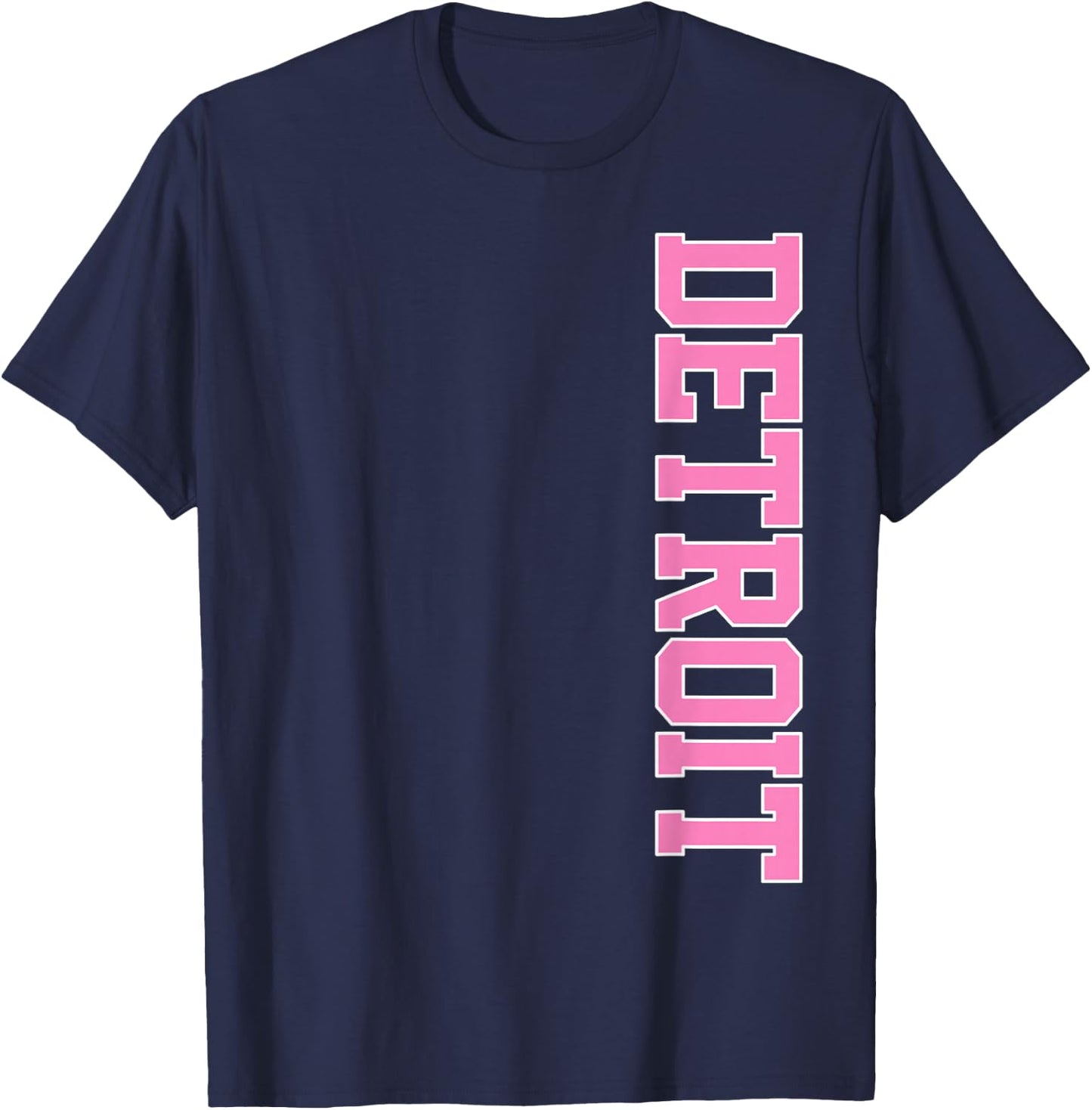 Vintage Detroit Home Pride Pink Varsity Detroit T-Shirt - T-Shirt | Navy