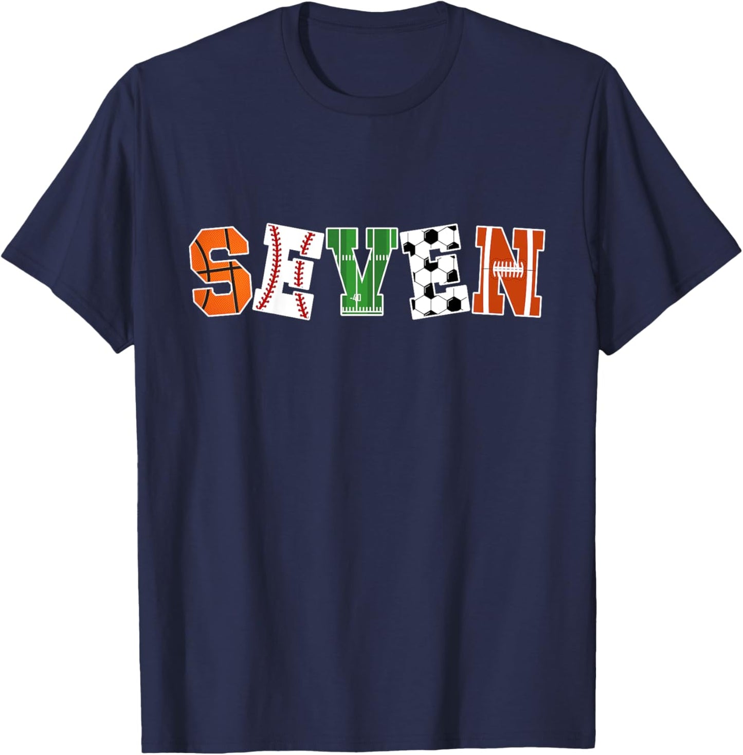 Kids 7th Birthday Sports Birthday Party 7 Year Old Boy T-Shirt - T-Shirt | Navy