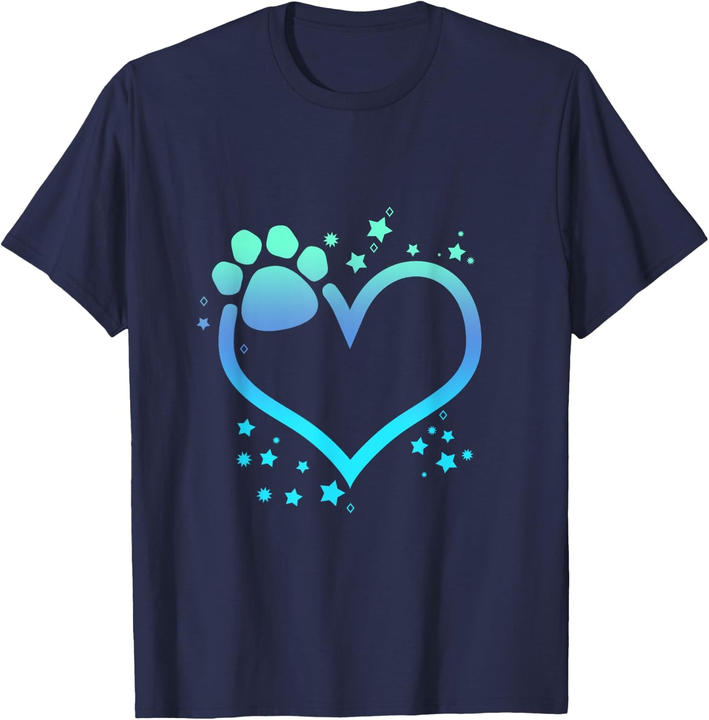 Blue Paw Print Heart Cute Dog Cat Love Valentines Day Men Women Girls Kids T-Shirt - T-Shirt | Navy