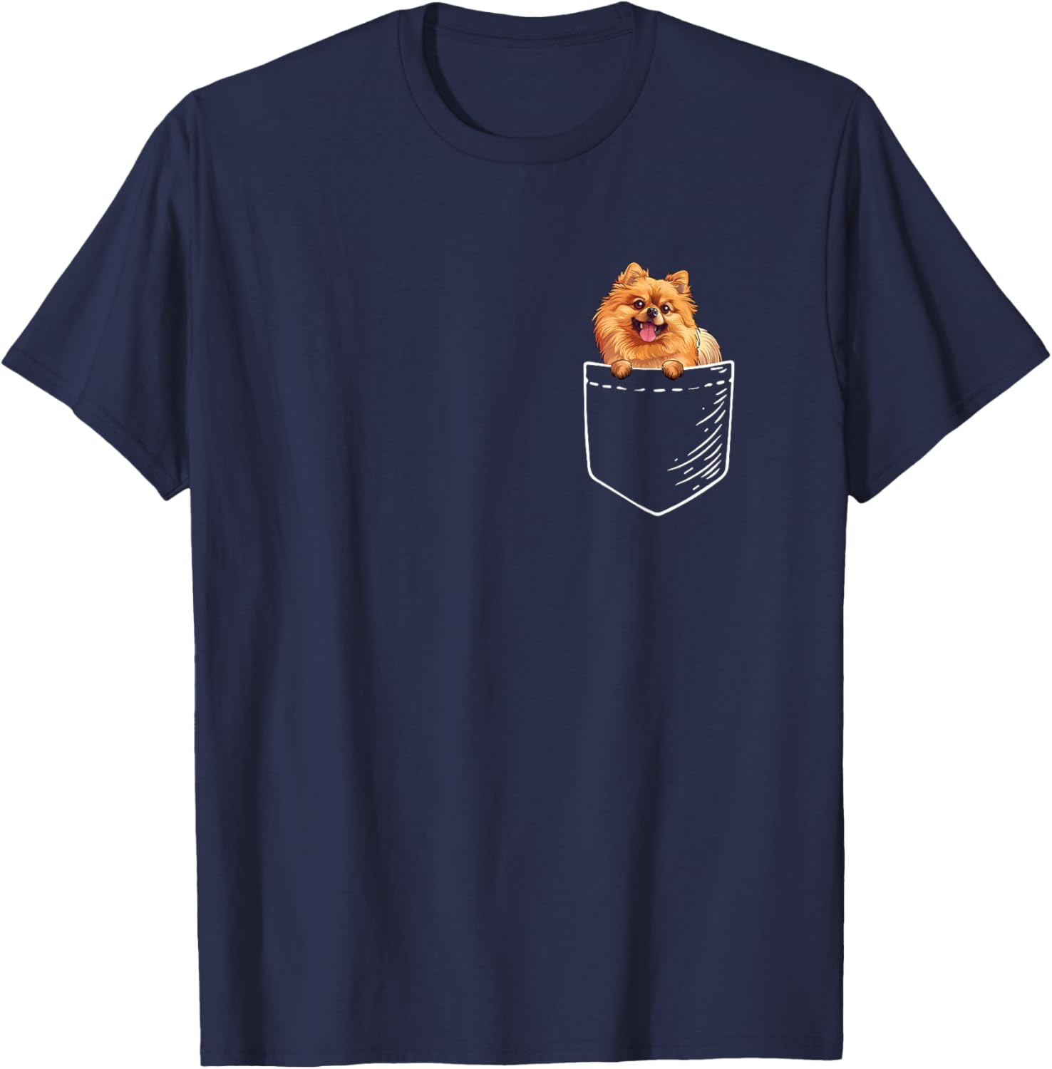 Kids Funny Cartoon Pocket Pomeranian Lover T-Shirt - T-Shirt | Navy