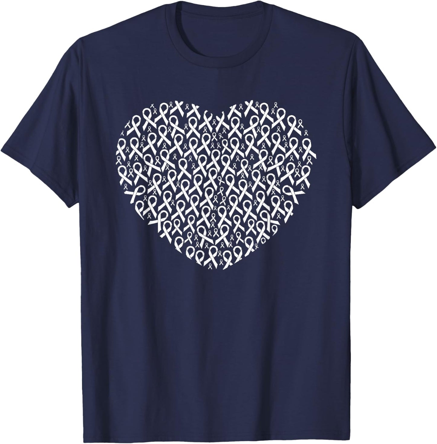 Lung Cancer Awareness White Ribbon Heart Gift Support T-Shirt - T-Shirt | Navy