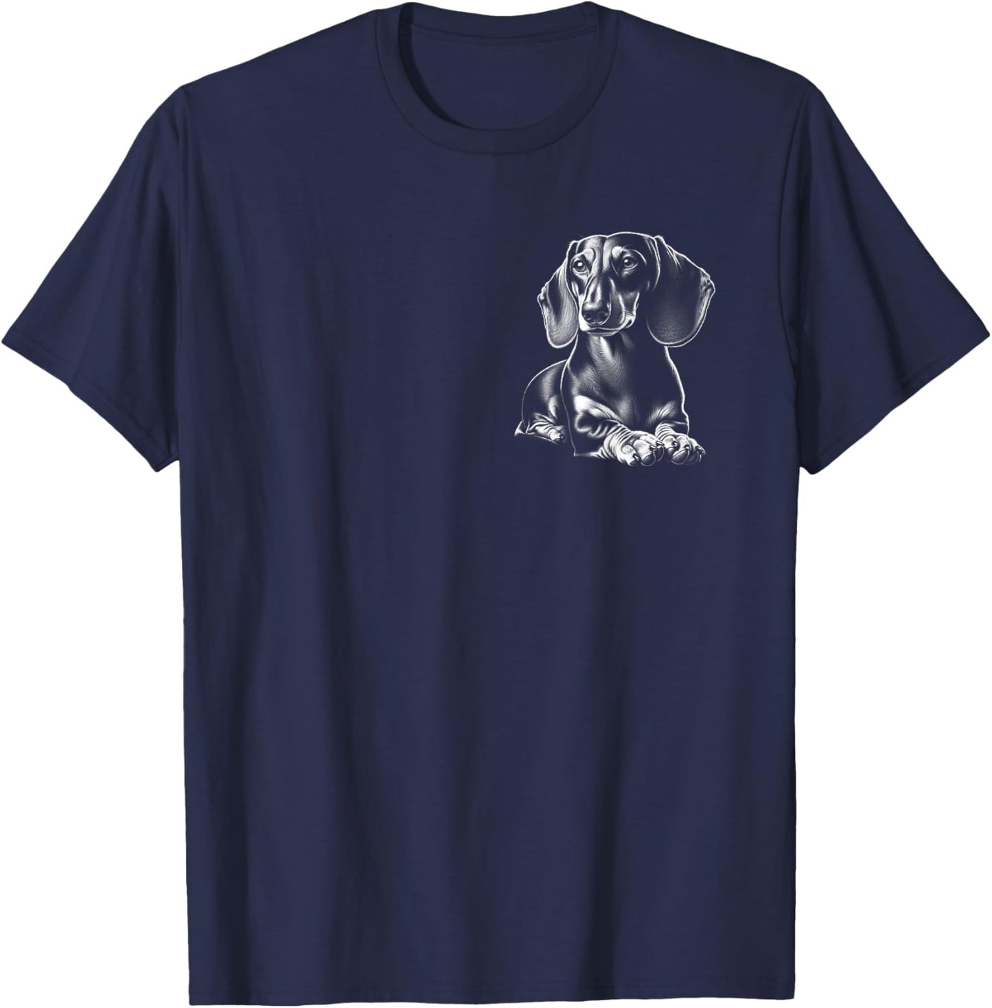 Super Cute Dachshund in Lying Pose on Chest T-Shirt - T-Shirt | Navy