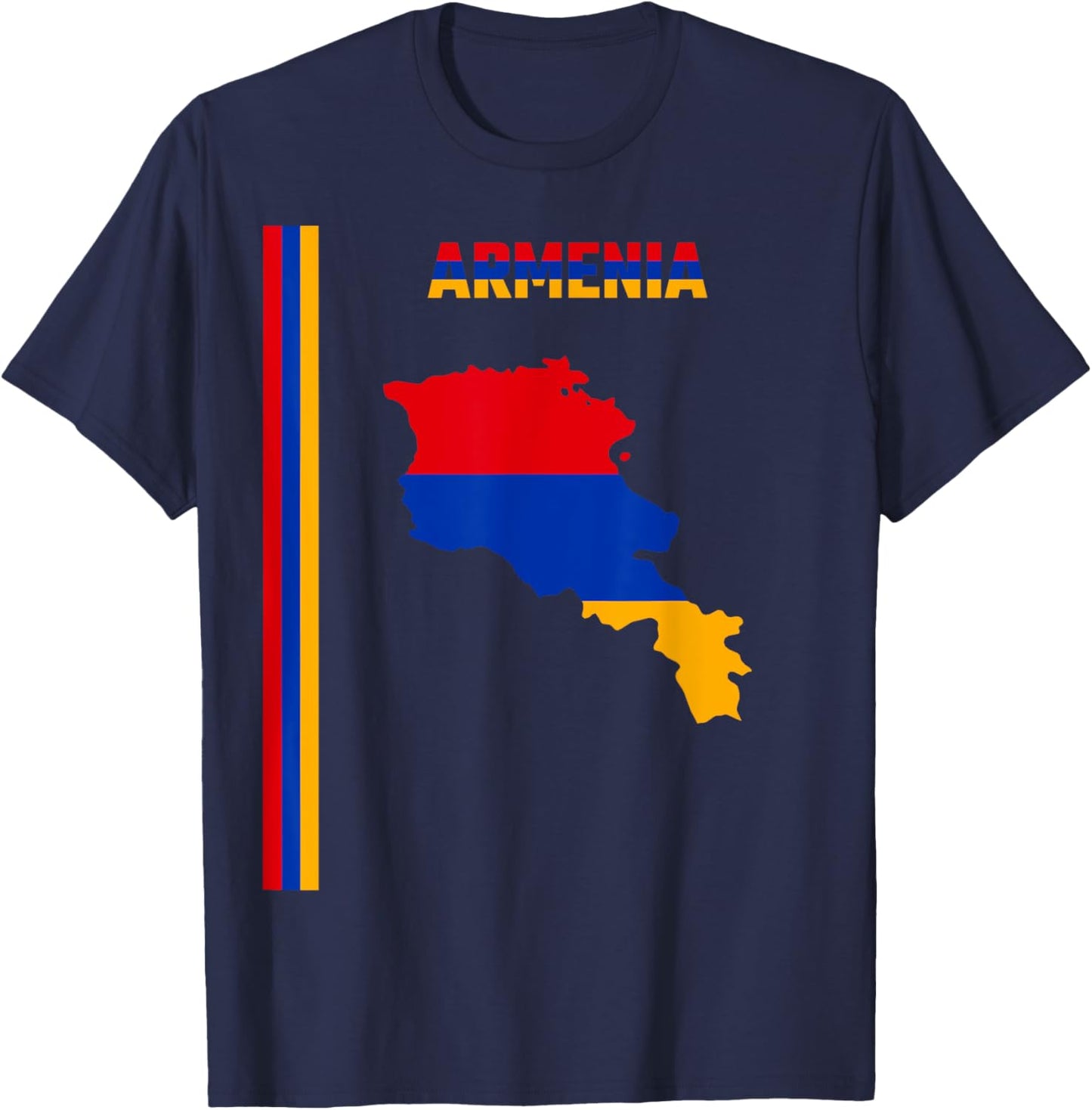 Vertical Armenian Flag, text “ARMENIA” & Silhouette map T-Shirt - T-Shirt | Navy