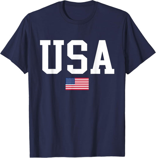 USA Patriotic American Flag Women Kids Boys Girls US T-Shirt - T-Shirt | Navy