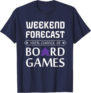 Purple Meeple Weekend Forecast 100% Chance Of Board Games T-Shirt - T-Shirt | Navy