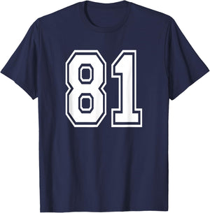 Number 81 Numbered Uniform Sports Jersey Team 81st Birthday T-Shirt - T-Shirt | Navy