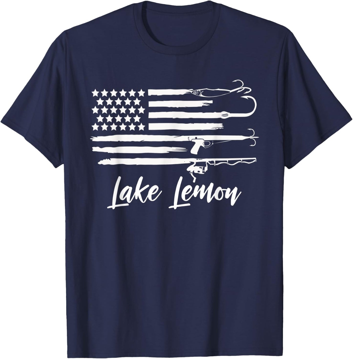 Lake Lemon Indiana Patriotic Fishing Novelty Flag T-Shirt - T-Shirt | Navy