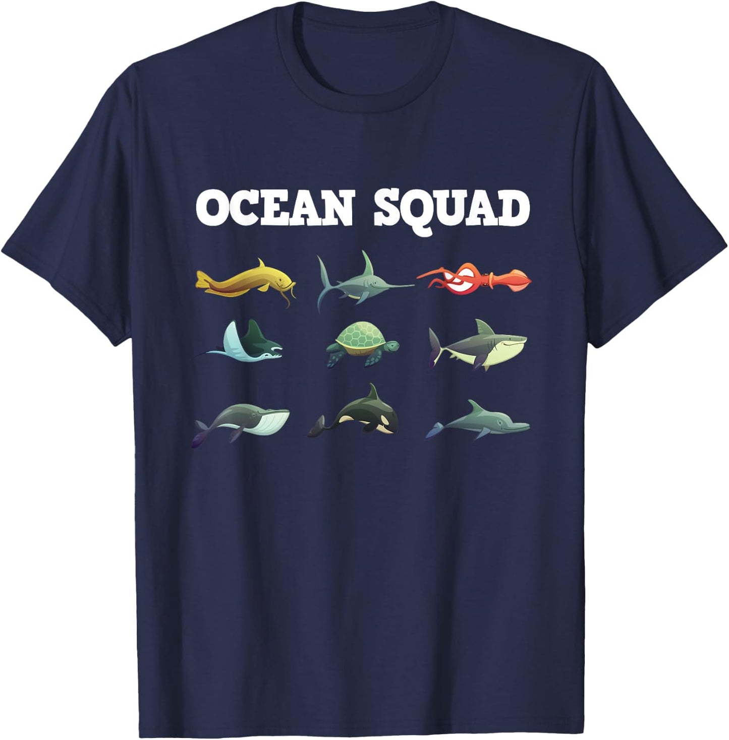 Cute Ocean Creatures Funny Sea Animals Fish Lover Gift Kids T-Shirt - T-Shirt | Navy