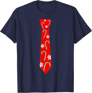Cute Christmas Neck Tie Xmas Design Candy Cane Gift T-Shirt - T-Shirt | Navy