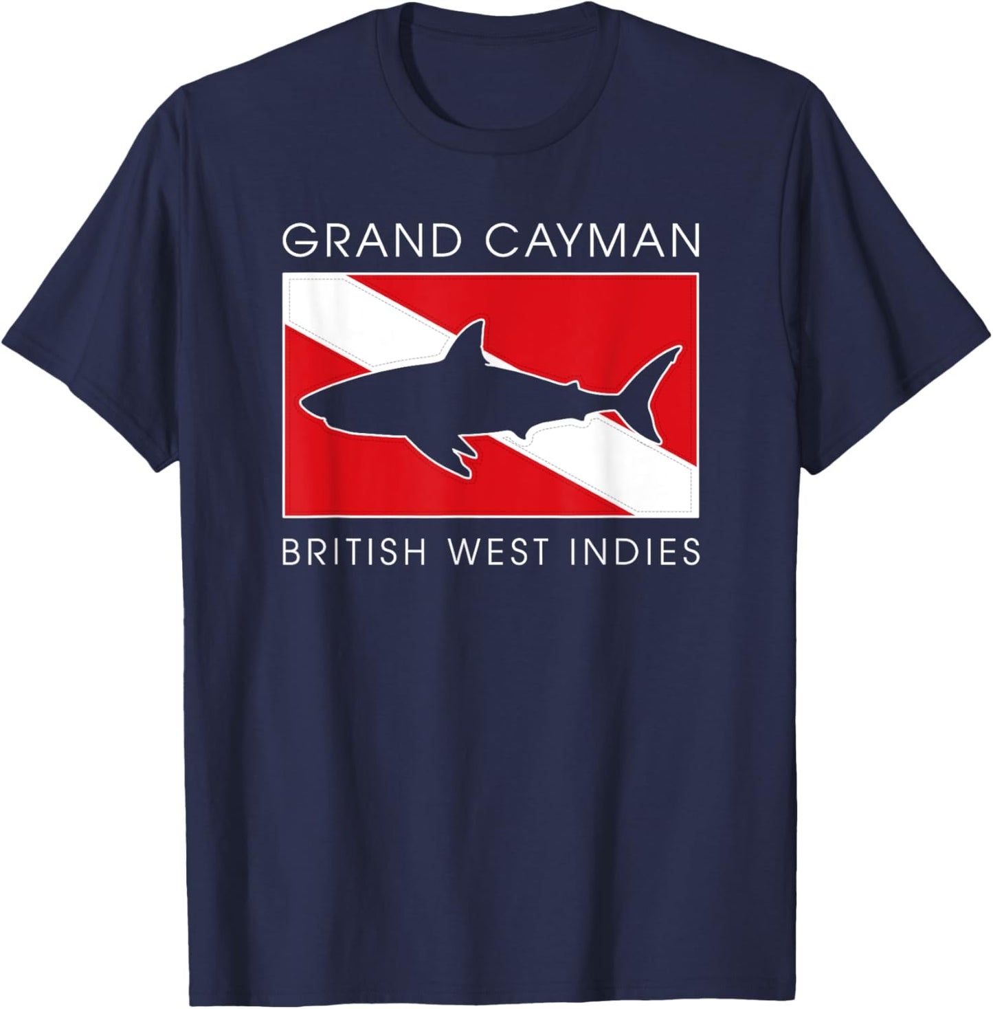 Retro Shark Scuba Diver Grand Cayman Islands Scuba Dive Flag T-Shirt - T-Shirt | Navy