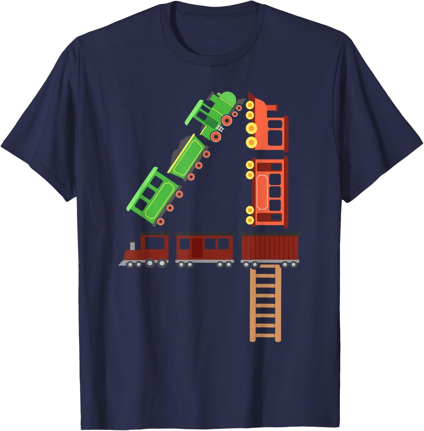 Kids 4th Birthday Train Boys Girls Fun 4 Year Old Train T-Shirt - T-Shirt | Navy