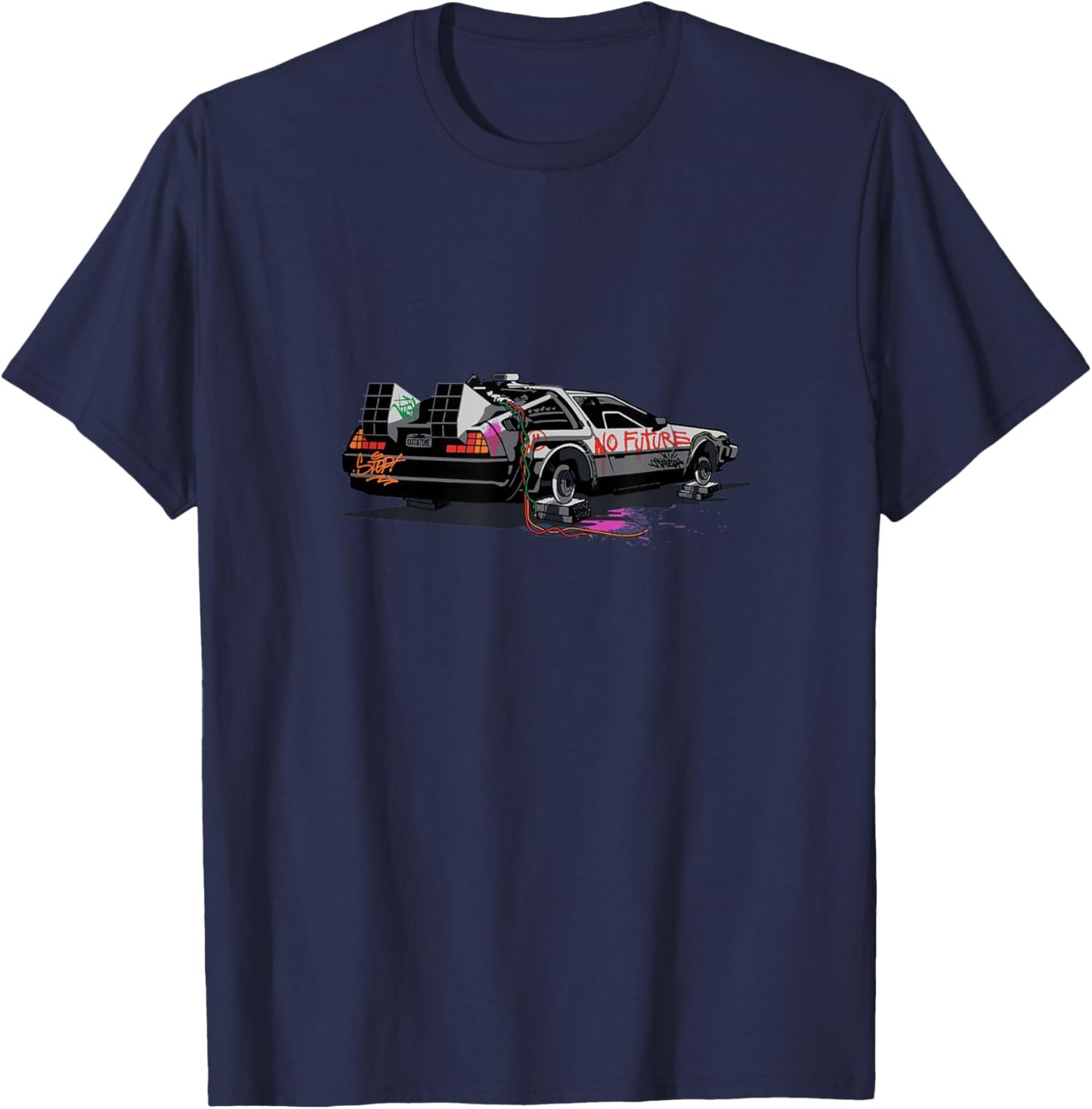 No Future De Lorean Movie Graffiti Car Geek Funny Gift T-Shirt - T-Shirt | Navy