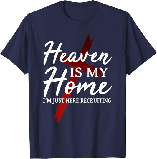 Religion Cross Love Jesus Christ Christian God Jesus Faith Heaven is my home - -Adults - Black - Short Sleeve - Small T-Shirt - T-Shirt | Navy